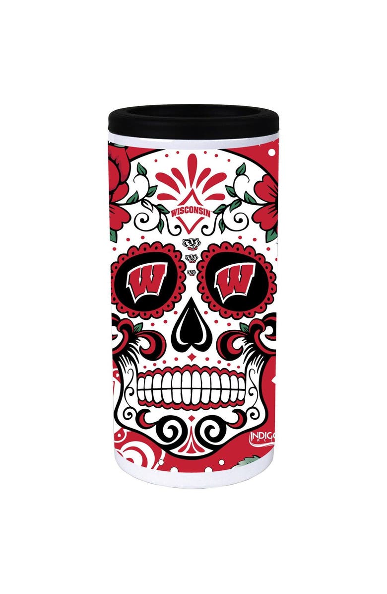 INDIGO FALLS Wisconsin Badgers Dia Stainless Steel 12oz. Slim Can Cooler, Alternate, color, White