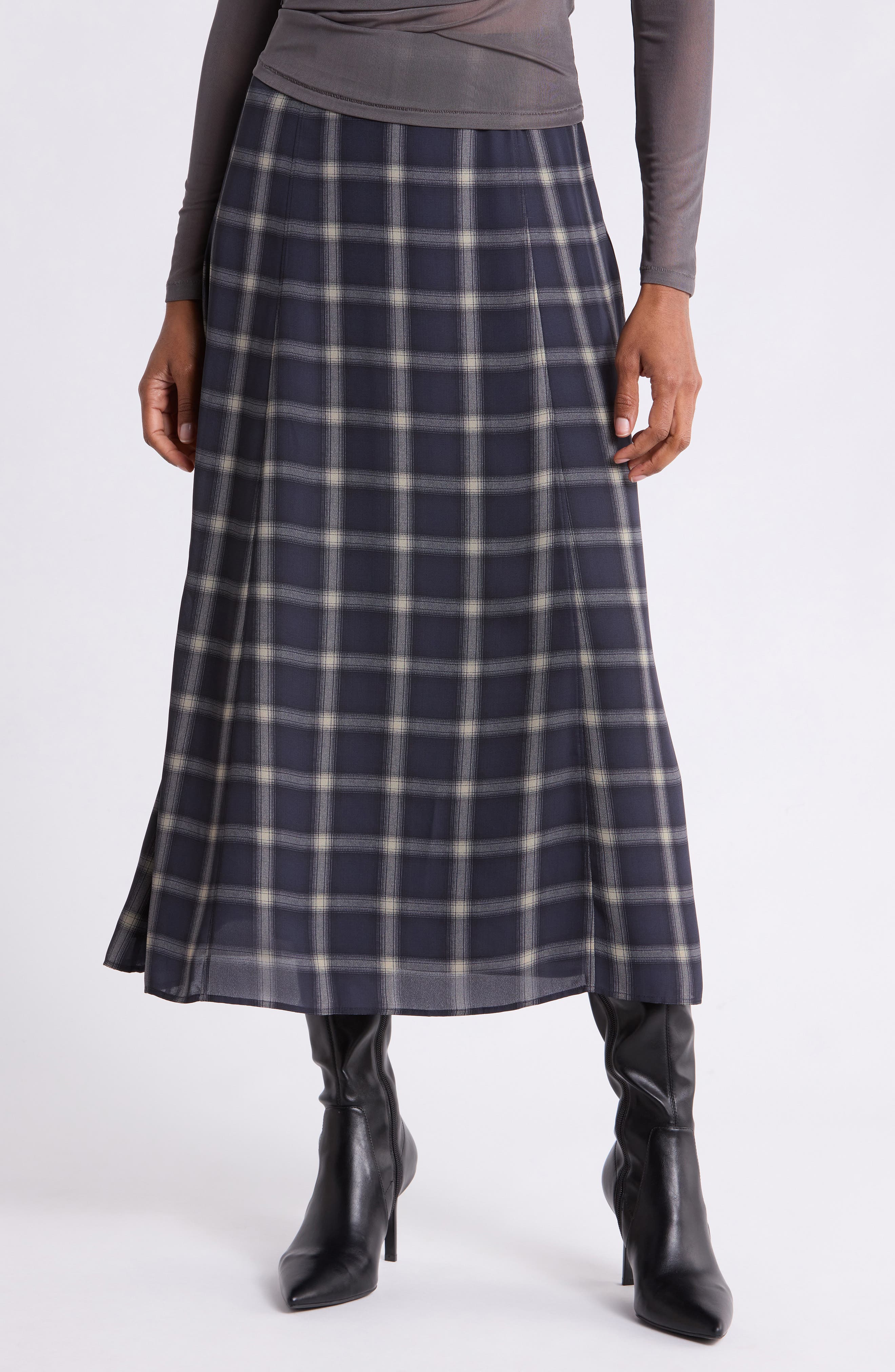 Cher Plaid Chiffon Midi Skirt
