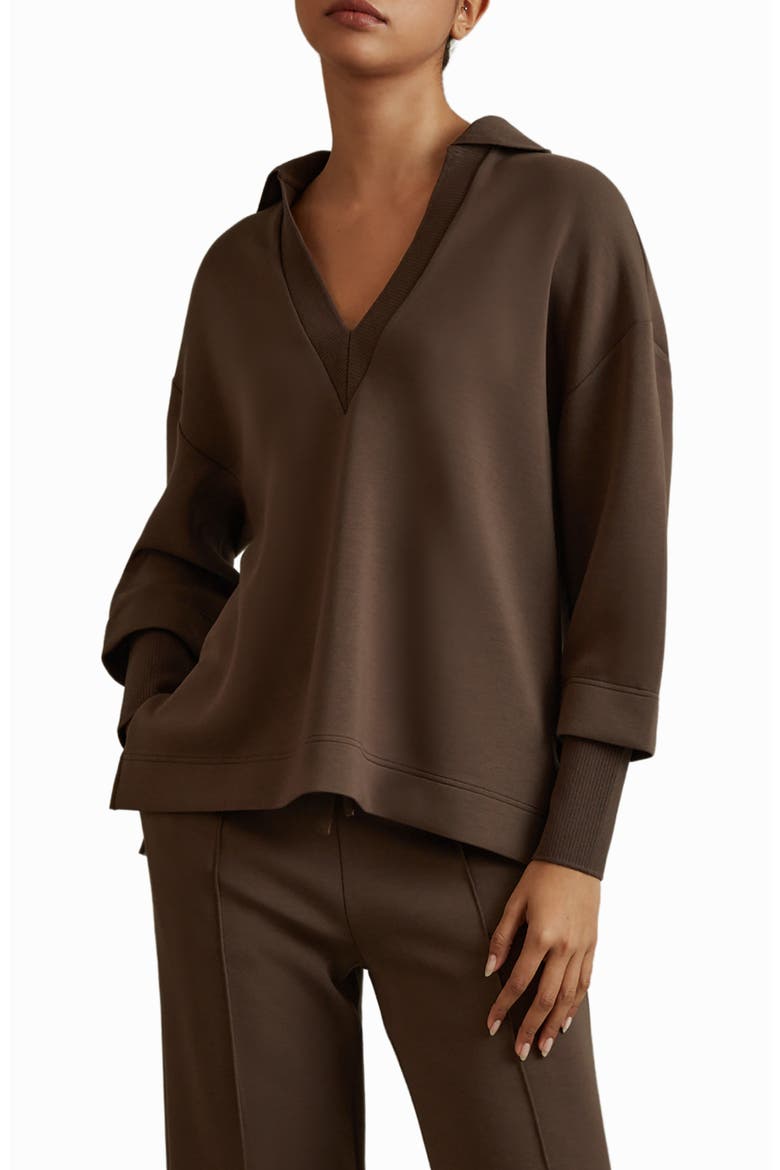 Bernie Johnny Collar Sweatshirt, Main, color, CHOCOLATE
