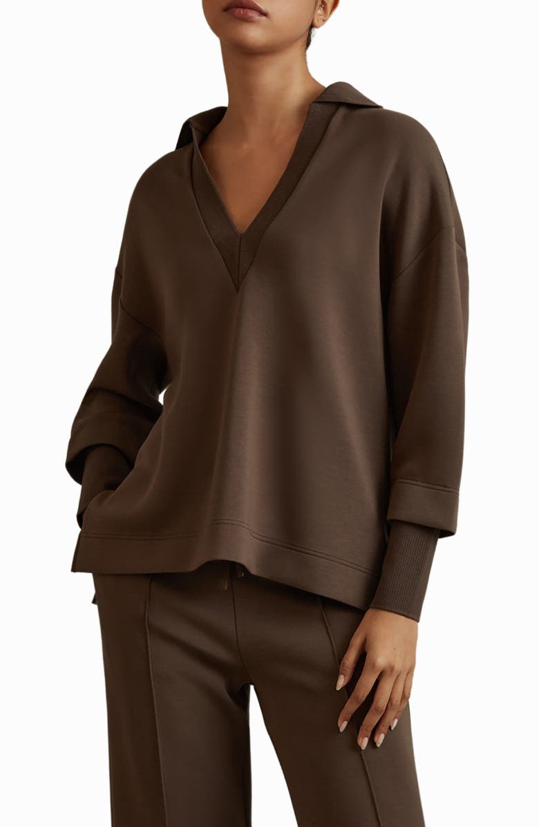 Reiss Bernie Johnny Collar Sweatshirt, Main, color, Chocolate