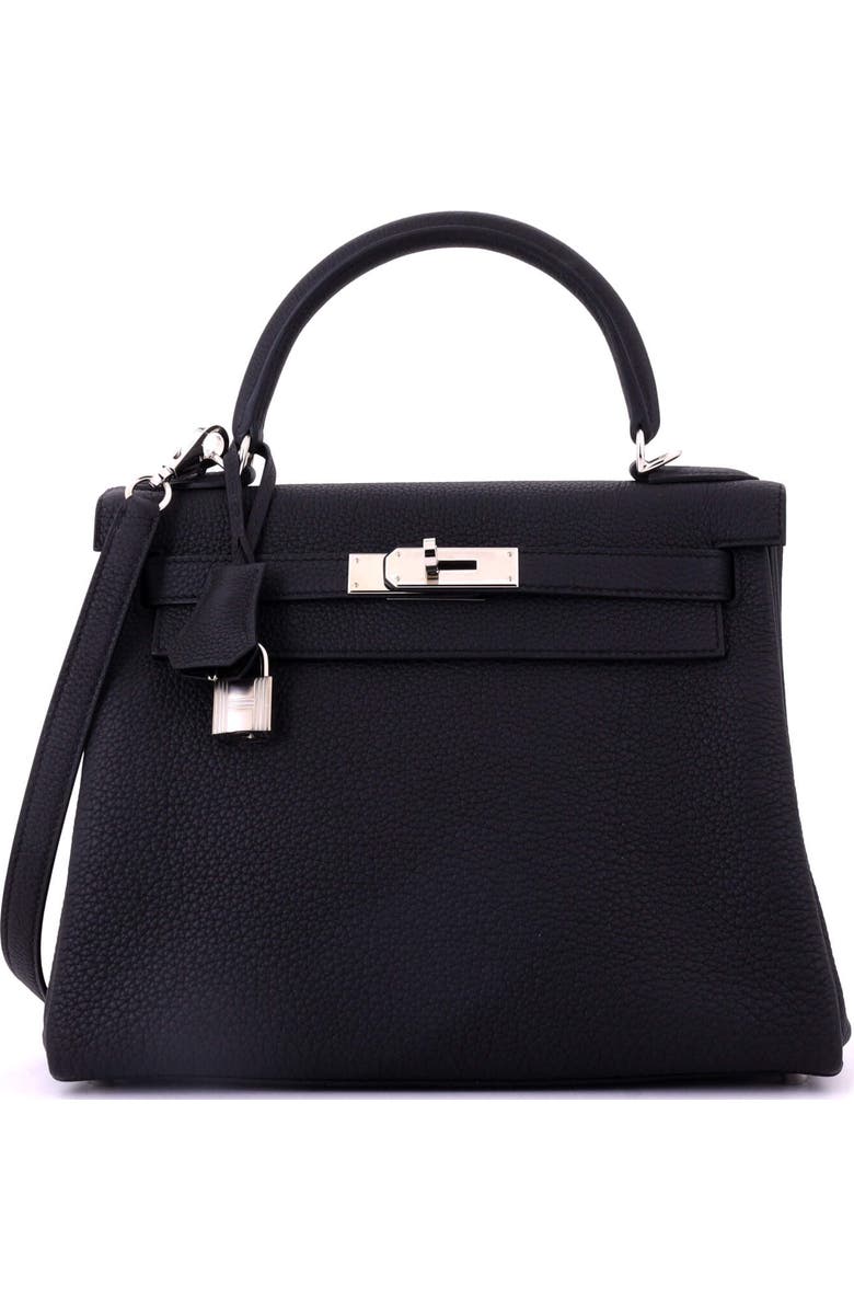 Pre-Owned Hermes Kelly Handbag Black Togo with Palladium Hardware 28, Main, color,