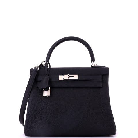 Kelly Handbag Black Togo with Palladium Hardware 28