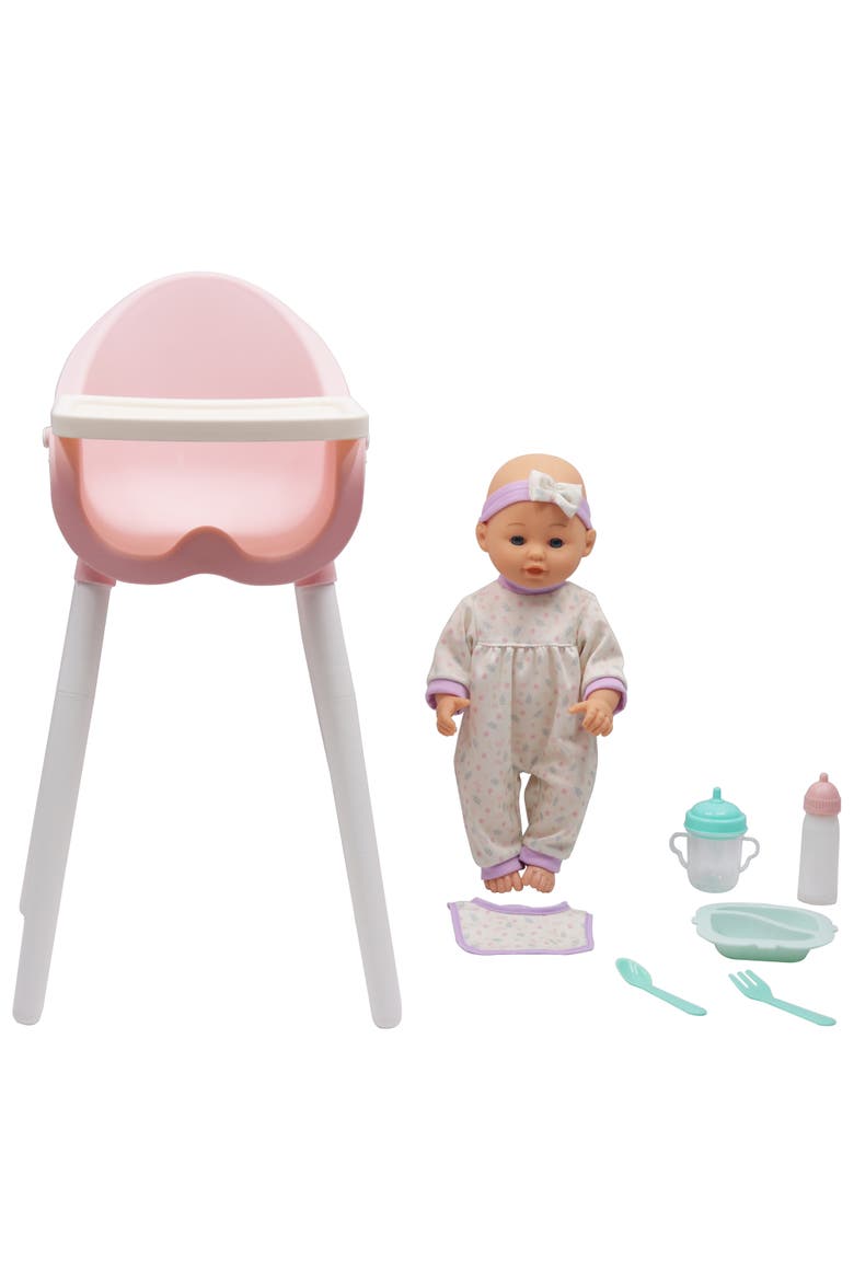 14" Baby Doll & High Chair Playset, Main, color, Multicolored