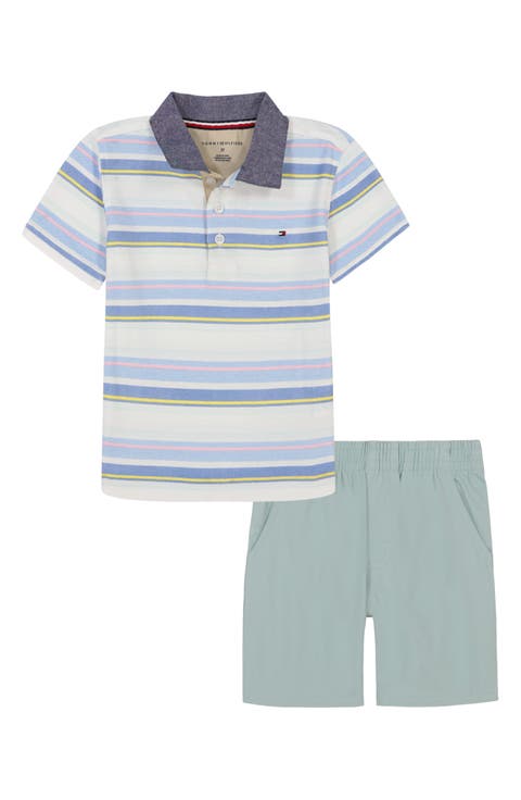 Kids' Stripe Polo & Cotton Twill Shorts Set (Toddler)