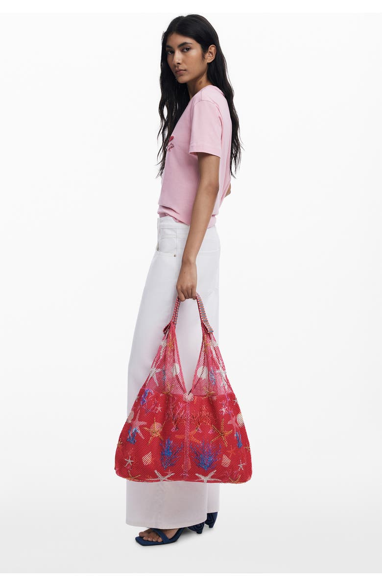 Desigual Print Embellished Net Shopper, Alternate, color, Fuchsia