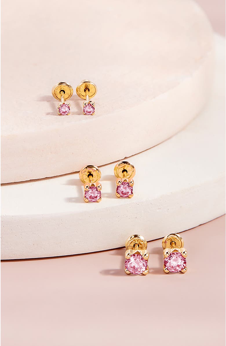 In Season Jewelry 14k 4 Prong Cubic Zirconia Solitaire Earrings, Alternate, color, Pink