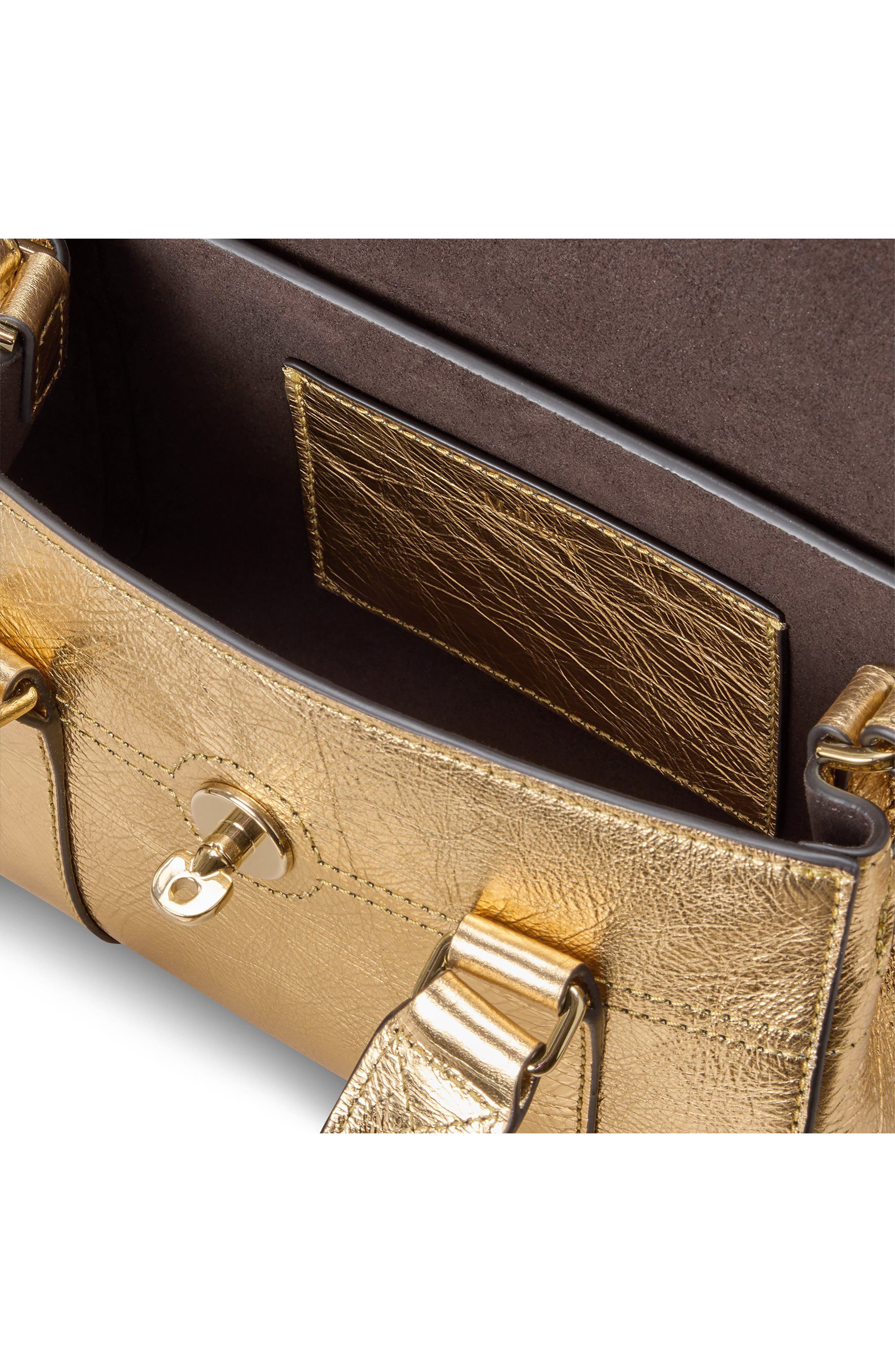 Mulberry Mini Heritage Bayswater Metallic Leather Satchel, Alternate, color, Somerset Gold