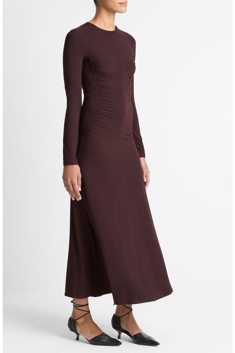 Long Sleeve Ruched Jersey Dress, Alternate, color, DARK FIG