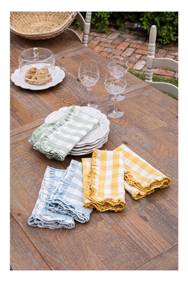 Gingham Ruffle Set of 4 Cotton & Linen Napkins, Alternate, color, OCEAN