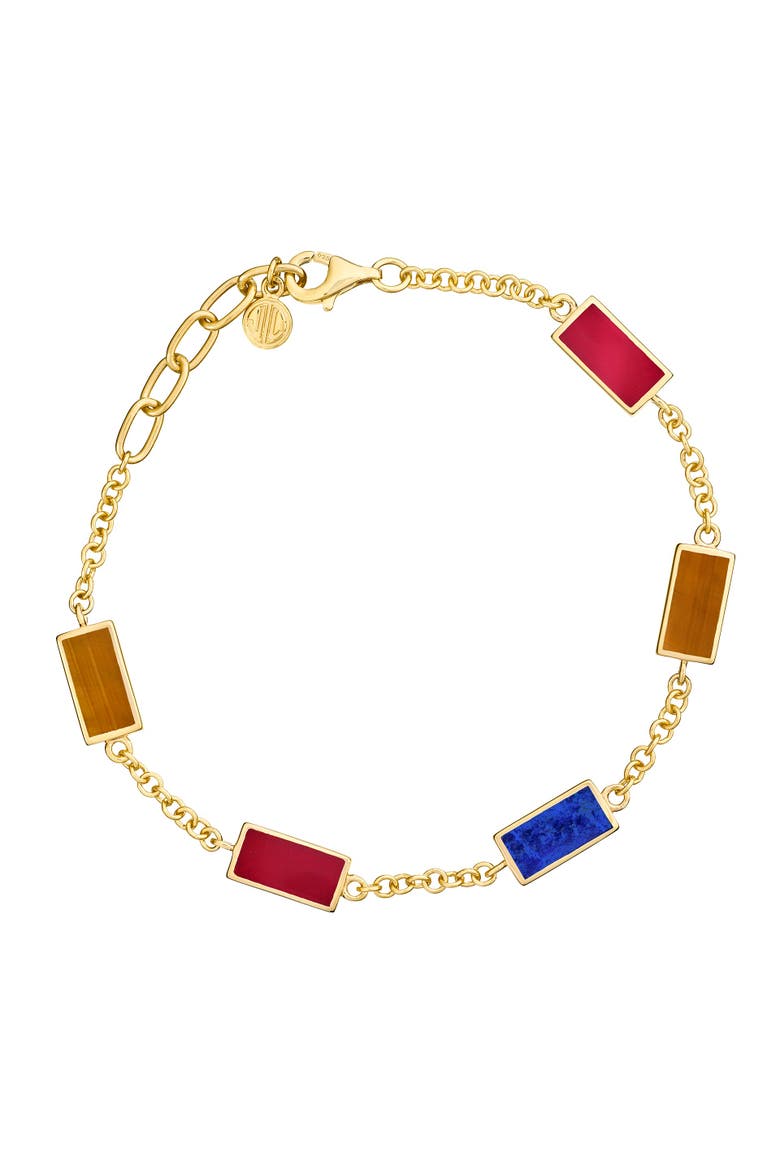Multi Gemstone Five Station Dash Rectangle Bracelet In Sterling With 18K Gold Overlay, Main, color, MULTI