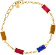 Jan Leslie Multi Gemstone Five Station Dash Rectangle Bracelet In Sterling With 18K Gold Overlay