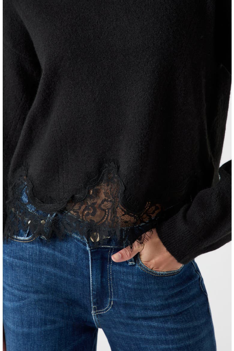 Hayden Lace Hem Mock Neck Sweater, Alternate, color, JBLACK-BLACK