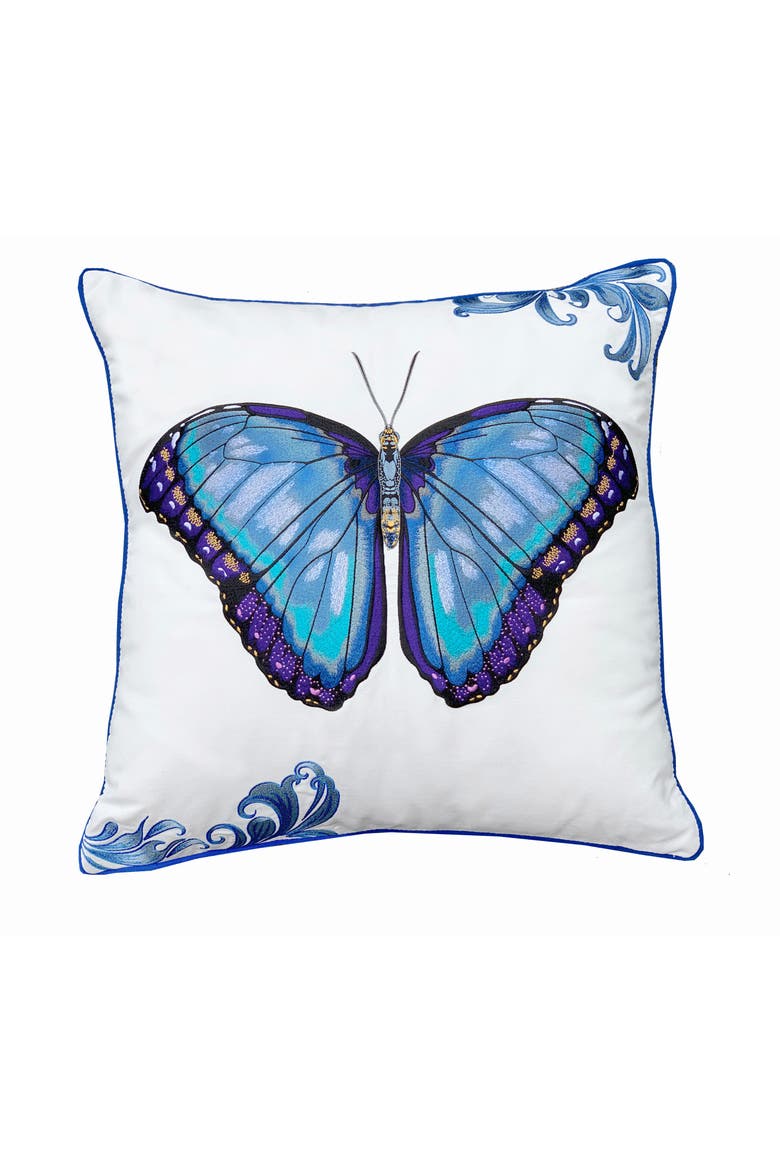 Bold Blue Butterfly Indoor/Outdoor Accent Throw Pillow Decor, Main, color, Blue