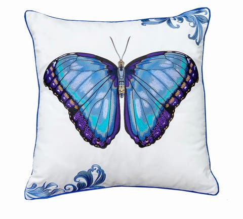 Bold Blue Butterfly Indoor/Outdoor Accent Throw Pillow Decor