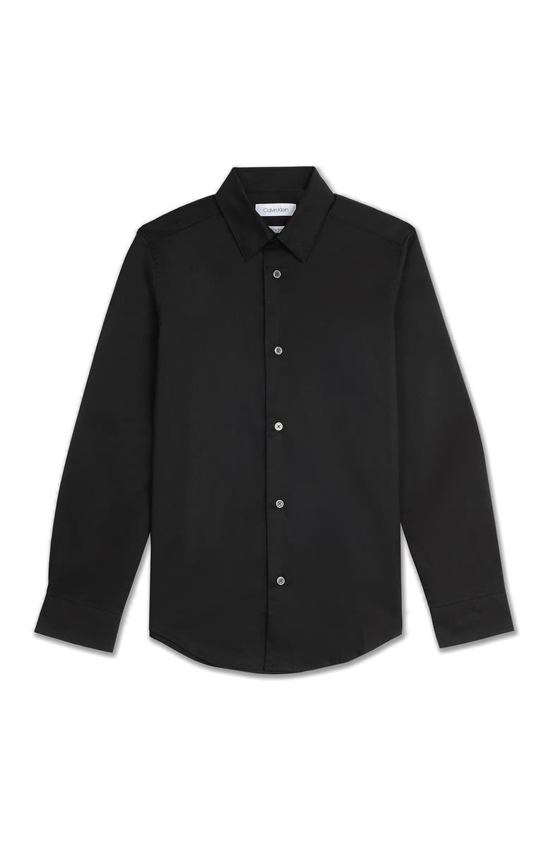 Calvin Klein Kids' Solid Long Sleeve Slim Fit Shirt, Alternate, color, 001 Black