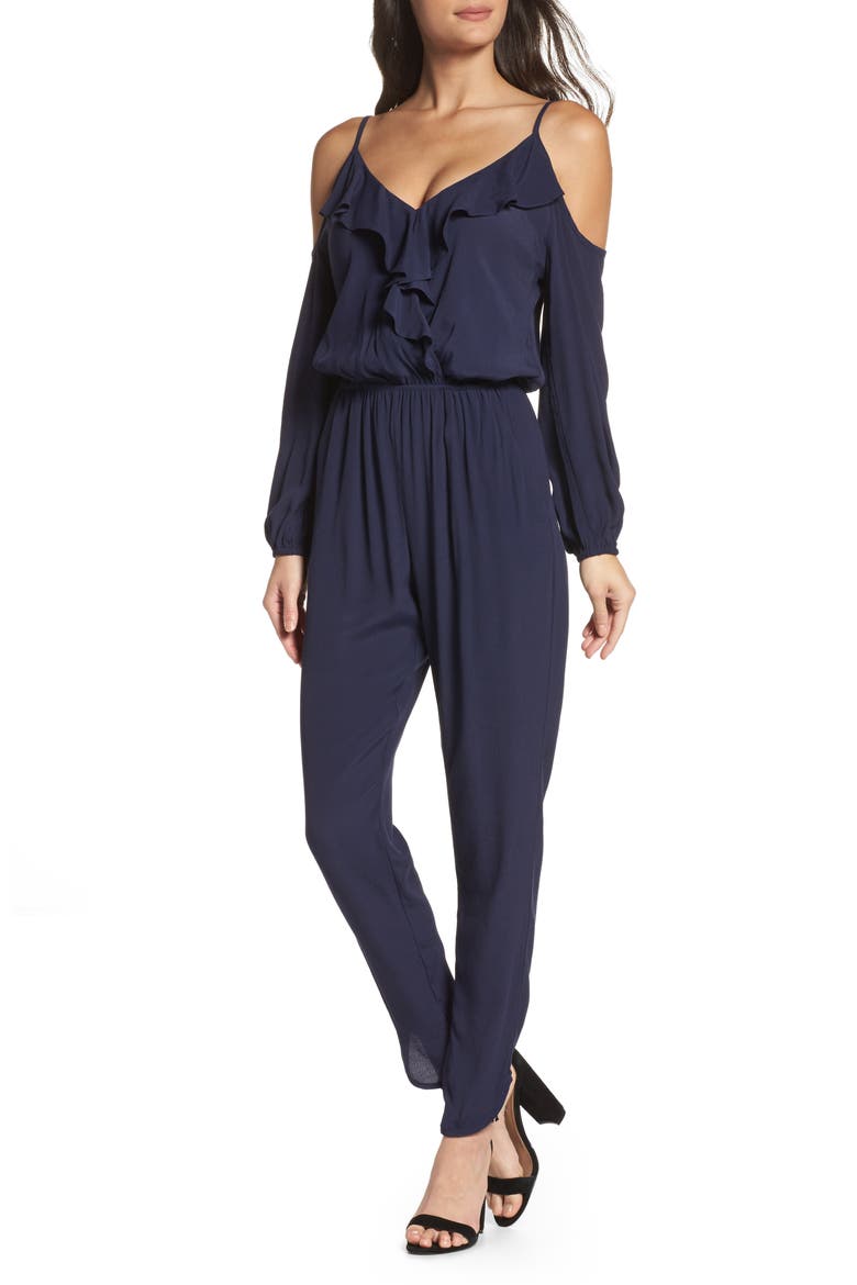 Cold Shoulder Jumpsuit, Main, color, NAVY