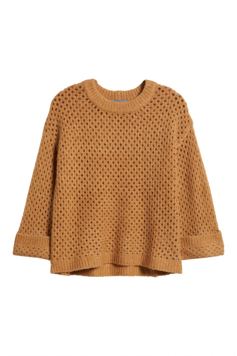 Open Stitch Cuffed Sweater, Alternate, color, BISCOTTI
