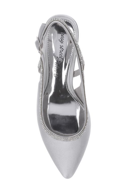 Easy Street Glisten Kitten Heel Slingback Pump In Silver Satin