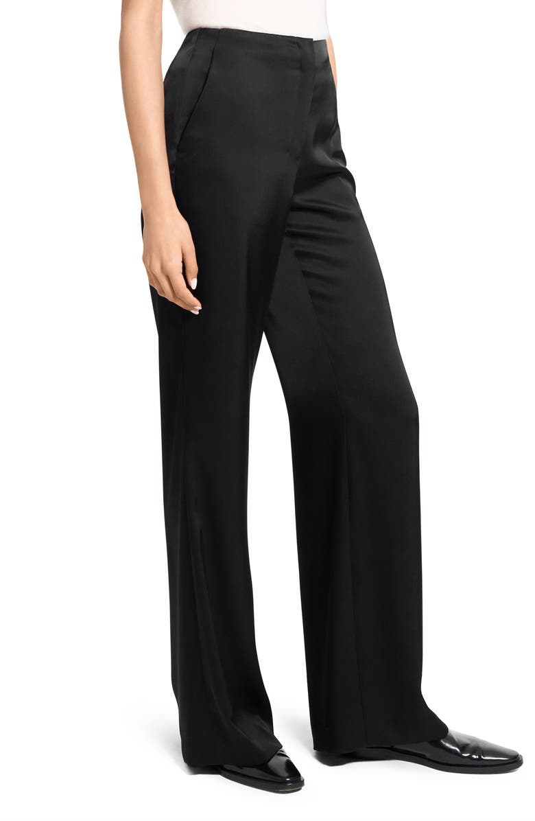 Theory Fluid Satin Wide Leg Pants, Alternate, color, Black
