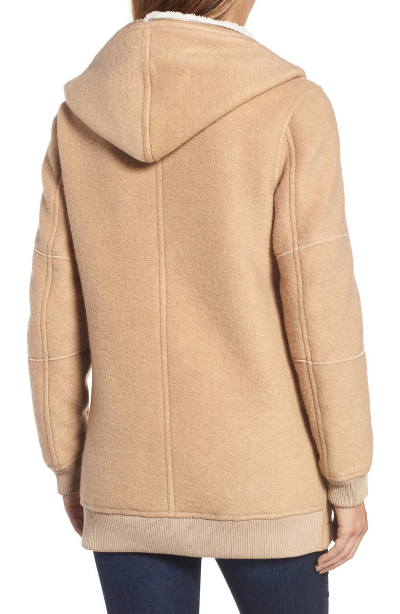 BCBGeneration Asymmetrical Hooded Wool Blend Coat, Alternate, color,