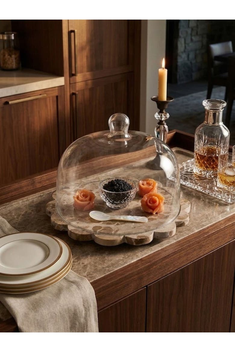 Viola Brown Onyx Serving Board with Cloche, Alternate, color, Brown