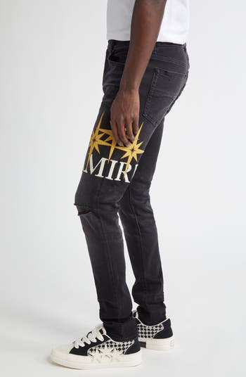 Starburst Appliqué Ripped Skinny Jeans