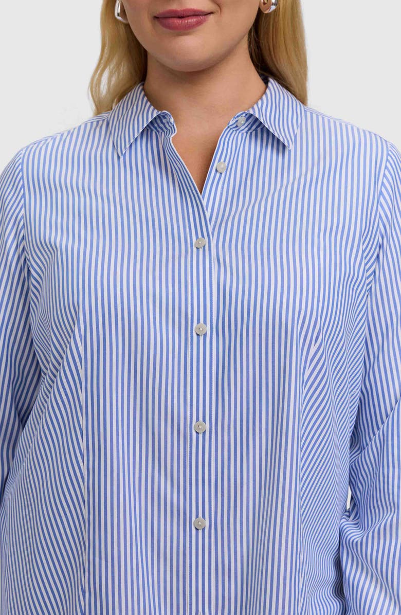 Foxcroft Dianna Stripe Cotton Button-Up Shirt, Alternate, color, Powder Blue/ White