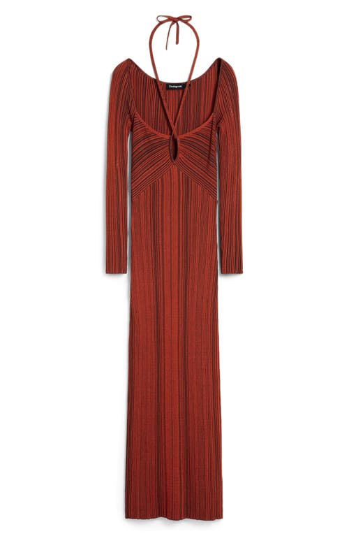 Desigual Variegated Rib Long Sleeve Knit Dress In Red