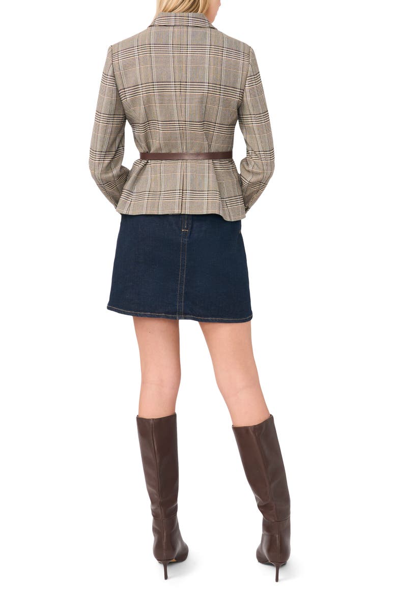 Belted Mixed Check Blazer, Alternate, color, RICH BLACK/ BEIGE