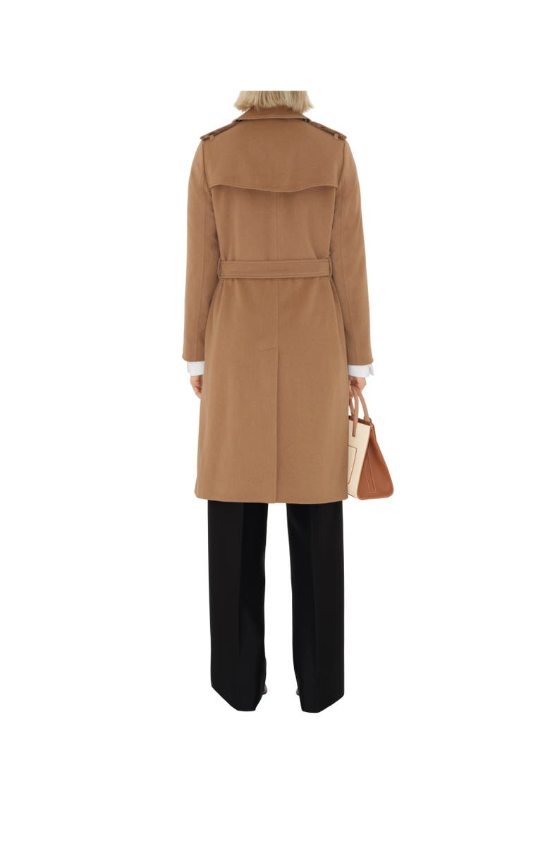 Burberry Long Cashmere Blend Kensington Trench Coat, Alternate, color, Camel Melange