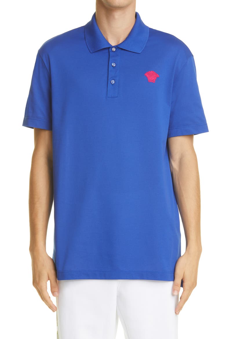 Medusa Appliqué Cotton Polo Shirt, Main, color, BLUE