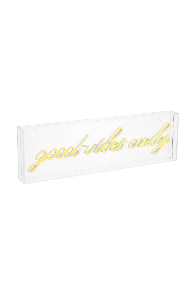 Good Vibes Only 20" X 6" Contemporary Glam Acrylic Box USB Operated LED Neon Light, Yellow, Main, color, Yellow