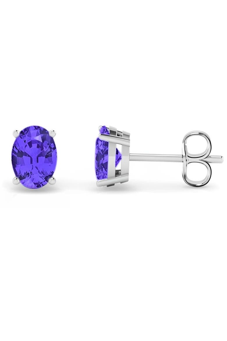 Sterling Silver Oval Tanzanite Earrings, Main, color, Silver