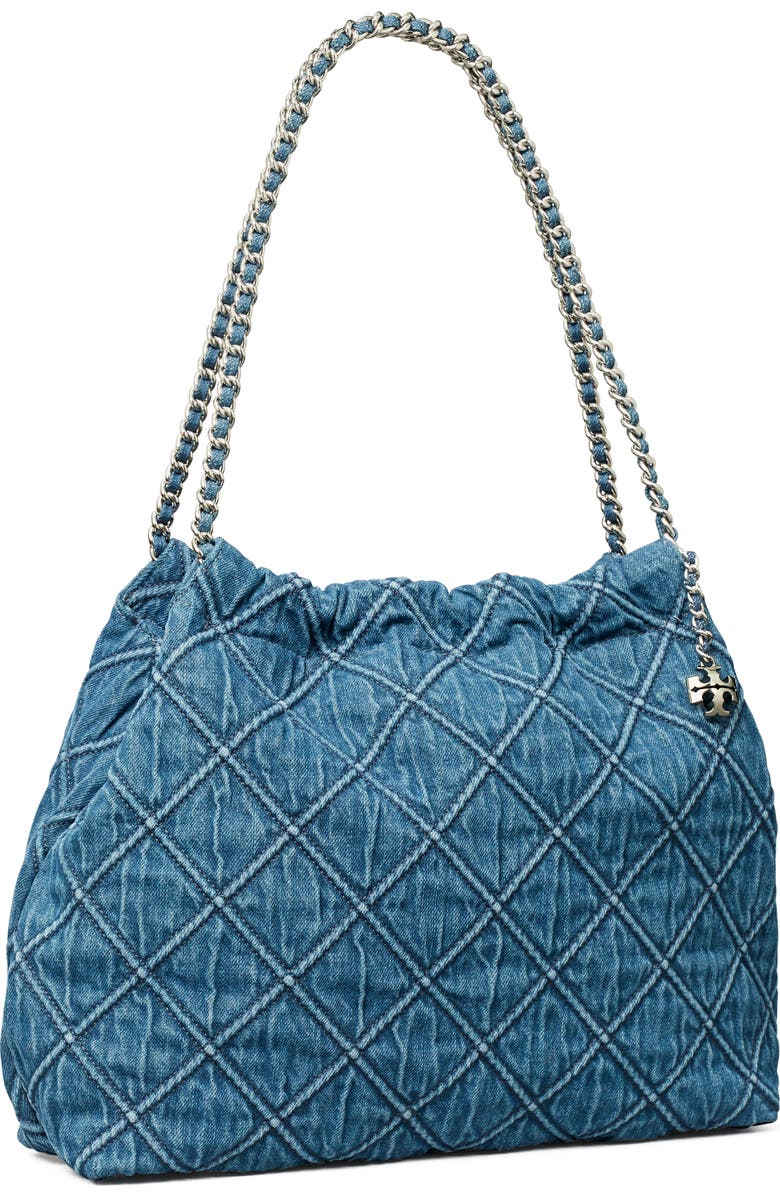 Tory Burch Fleming Soft Quilted Denim Hobo Bag, Alternate, color, Denim