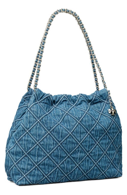 Shop Tory Burch Fleming Soft Quilted Denim Hobo Bag