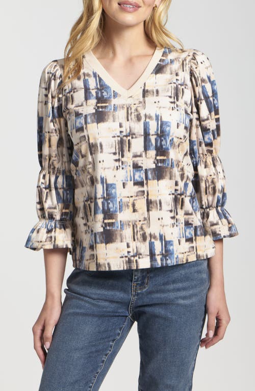 Apny Geo Print V-neck Shirt In Multi