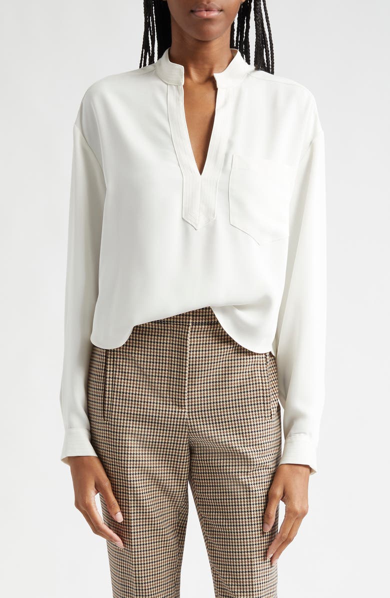 Veronica Beard Dean Split Neck Long Sleeve Top, Main, color, Dove