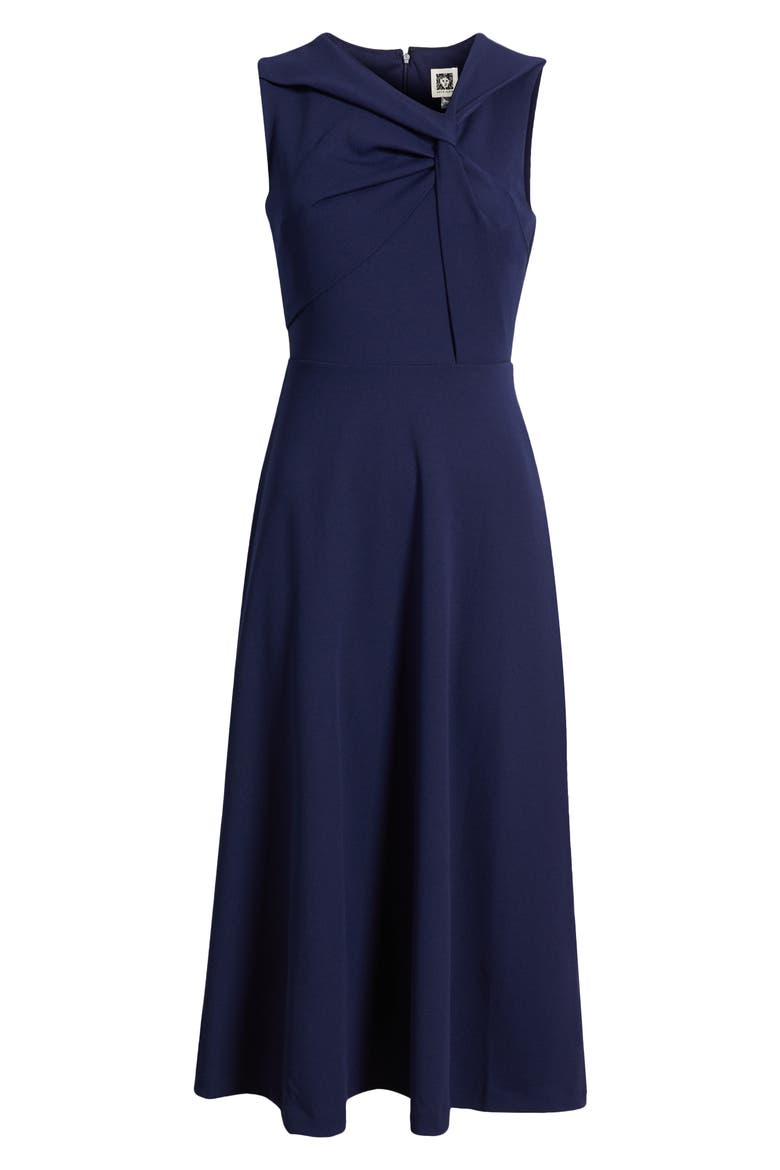 Twist Neck A-Line Midi Dress, Alternate, color, DEEEP NAVY