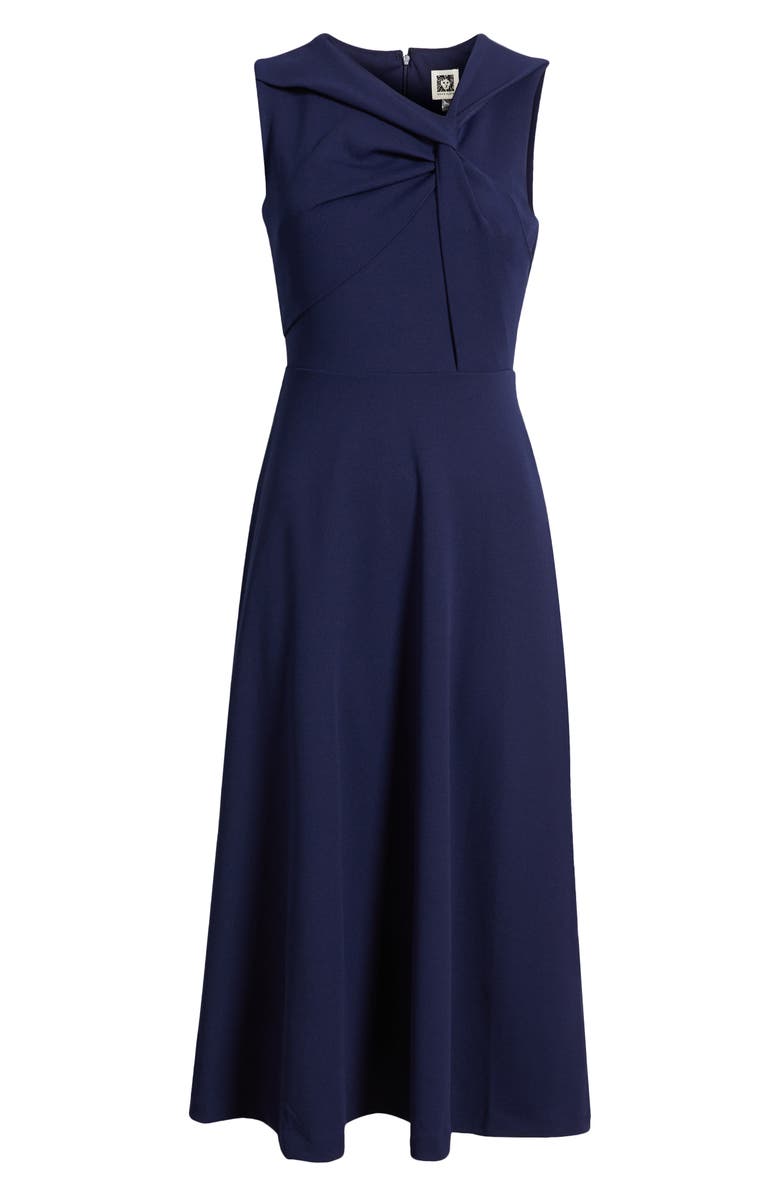 Anne Klein Twist Neck A-Line Midi Dress, Main, color, Deeep Navy