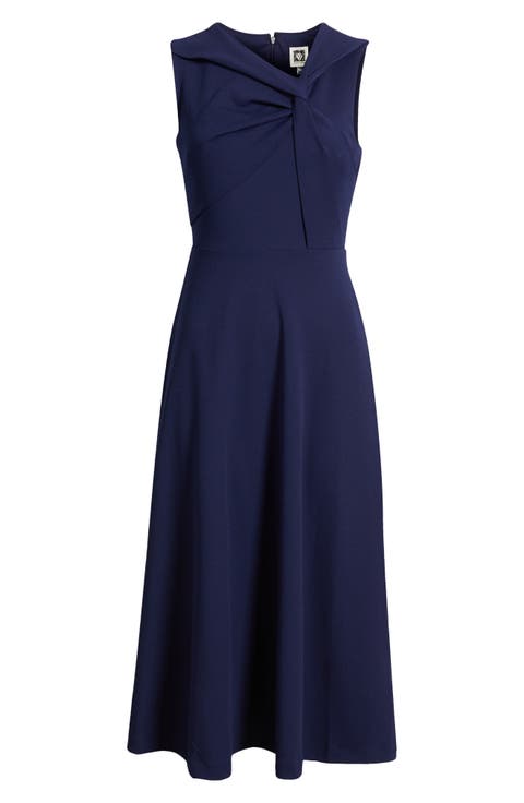 Twist Neck A-Line Midi Dress