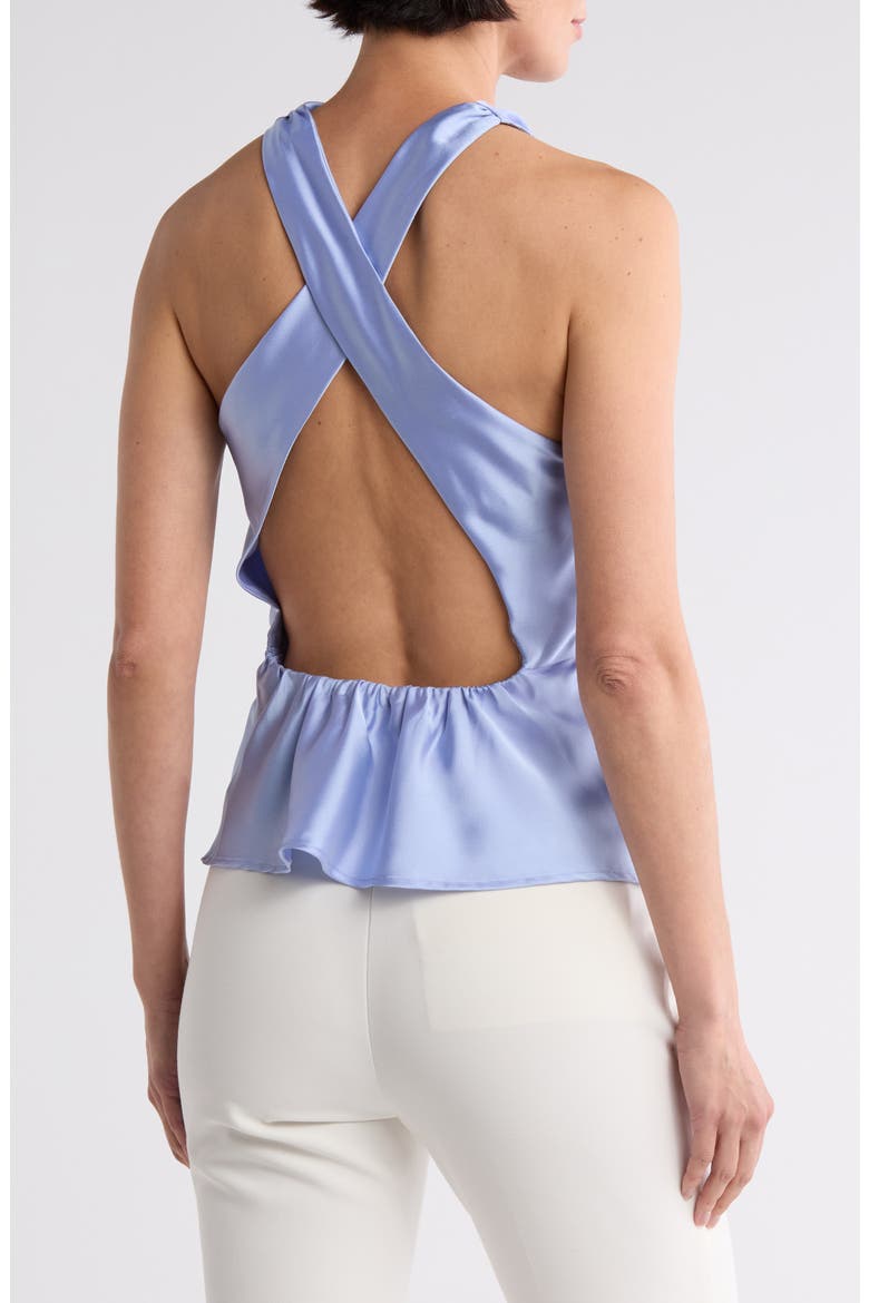 Open Back Ruched Satin Top, Alternate, color, BLUE