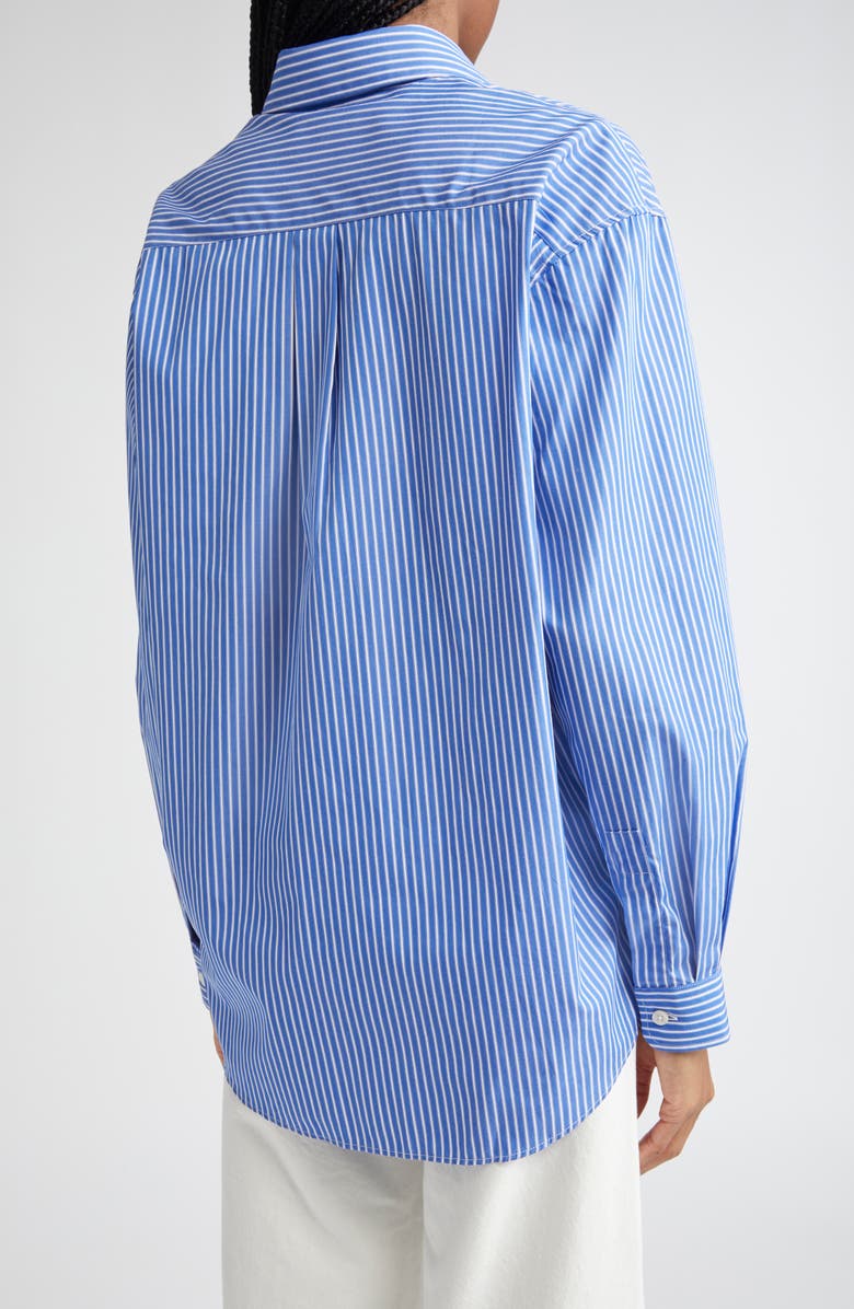 Sporty & Rich SRC Stripe Oversize Cotton Poplin Button-Up Shirt, Alternate, color, Blue Striped