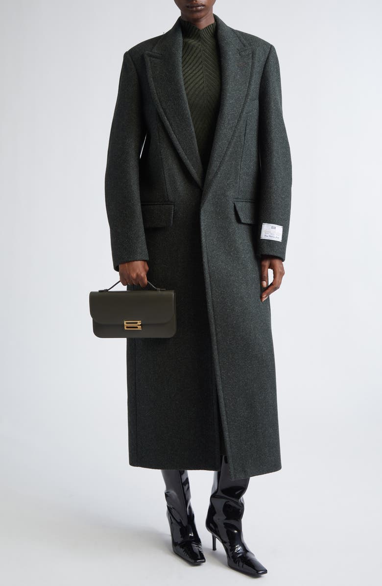 Victoria Beckham Curved Sleeve Overcoat, Alternate, color, Dark Olive Melange