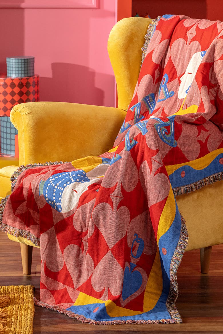 Novelas Fringed Jacquard 100% Cotton Throw Razzle 54X71 In, Alternate, color, Red Overflow