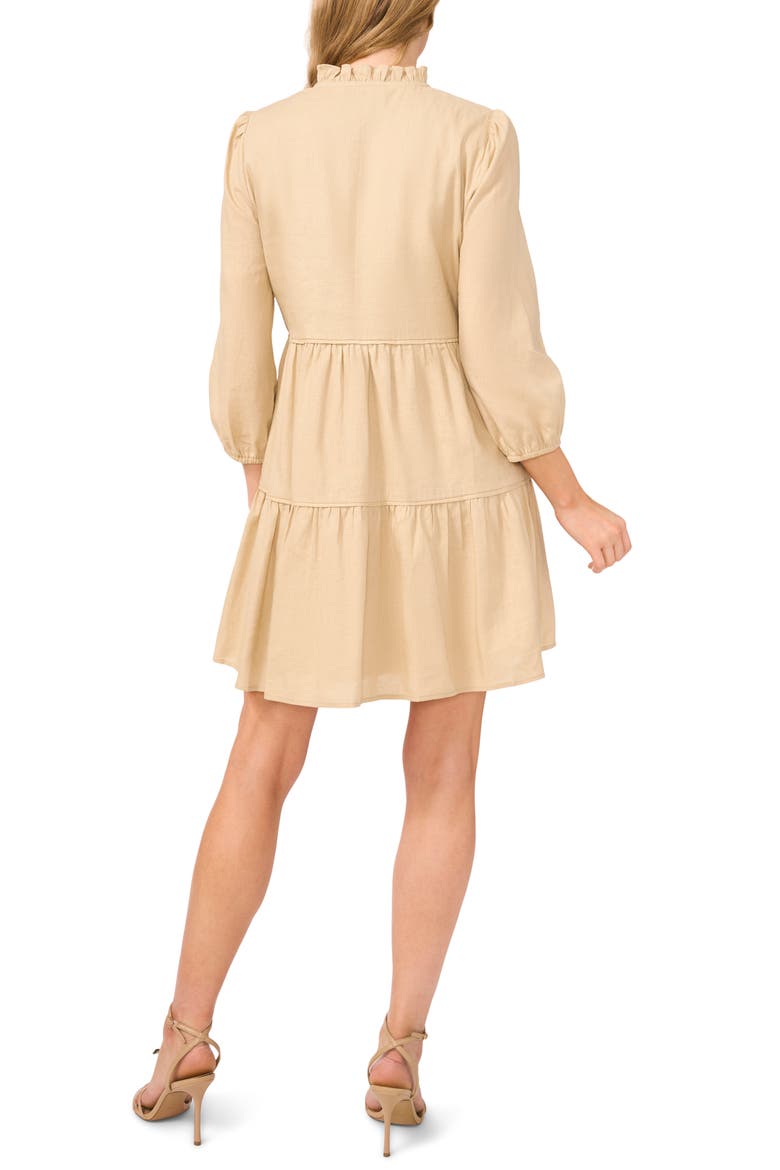 Long Sleeve Tiered Linen Blend Dress, Alternate, color, HAZELNUT
