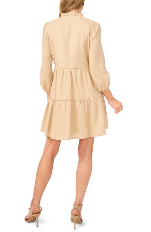 Cece Long Sleeve Tiered Linen Blend Dress In Hazelnut