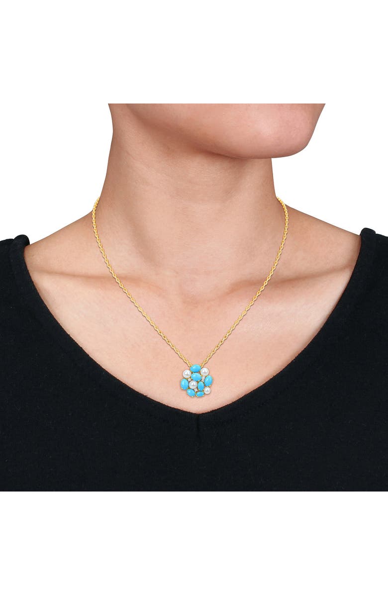 DELMAR Cultured Pearl, Lab-Grown Turquoise & Lab-Grown White Sapphire Pendant Necklace, Alternate, color, Blue