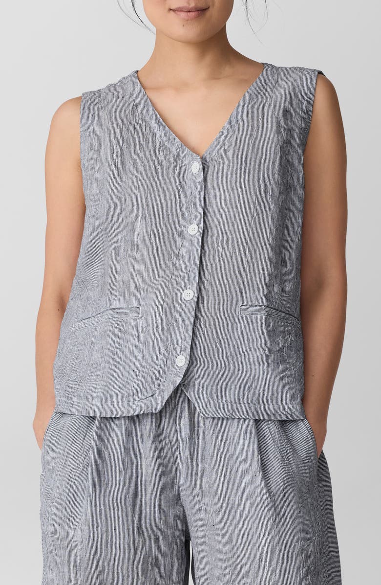 Eileen Fisher Tie Back Organic Linen Vest, Main, color, Ink