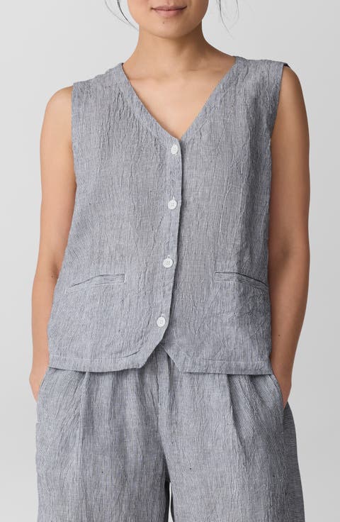Tie Back Organic Linen Vest