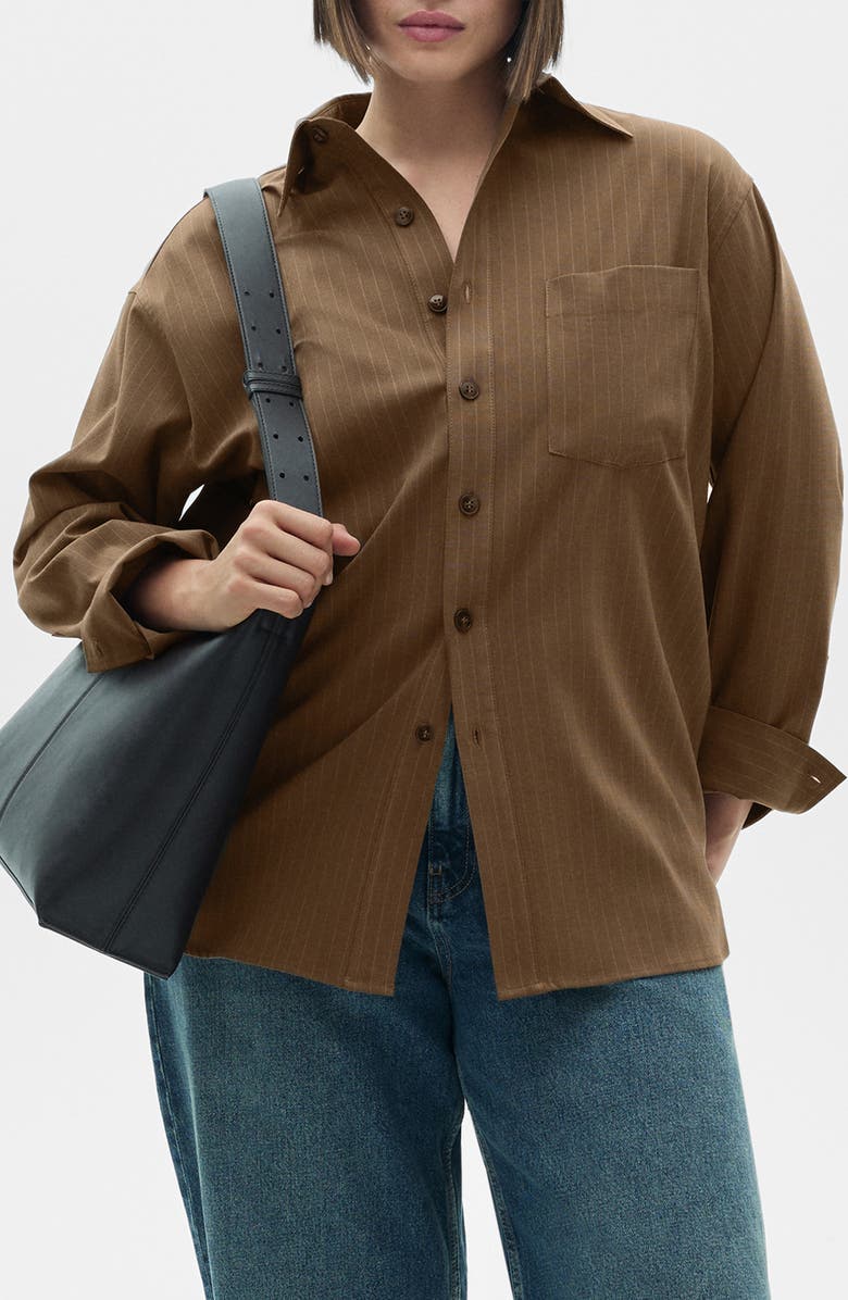 MANGO Pinstripe Oversize Button-Up Shirt, Alternate, color, 